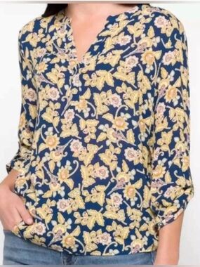 Daniel Rainn Floral Navy and Mustard Blouse